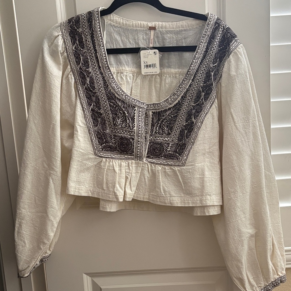 Free People | Iggie Embroidered Cream Blouse | size XS